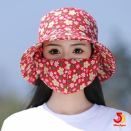 Outdoor Flower Pattern Anti-uv Sunscreen Hat Fashion Dust Mask Hat Protect Neck Women Men Fisherman Hat Tea Picking Cap -55