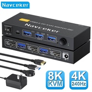 Navceker 4K 240Hz DisplayPort KVM Switch 2 Port 8K 60Hz DP Video USB Switcher for 2 Desktop PC Lapto