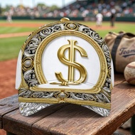 1pc, Golden Dollar Sign Style 2d Flat Pattern Baseball With Exquisite Floral Frame, Fashionable Tren