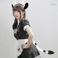 【CH】 Cow Costume Set Cow Ears Headband Tail Gloves Halloween Animal Cosplay Costume