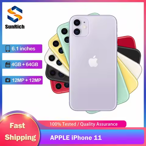 Original Apple iPhone 11 4G LTE Mobile Phone NFC 64/128/256GB ROM 6.1'' IPS Screen 12MP A13 Bionic H