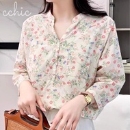 CCHIC Cotton blause wanita kameja perempuan blouse bunga kecil blouse cotton baju ood