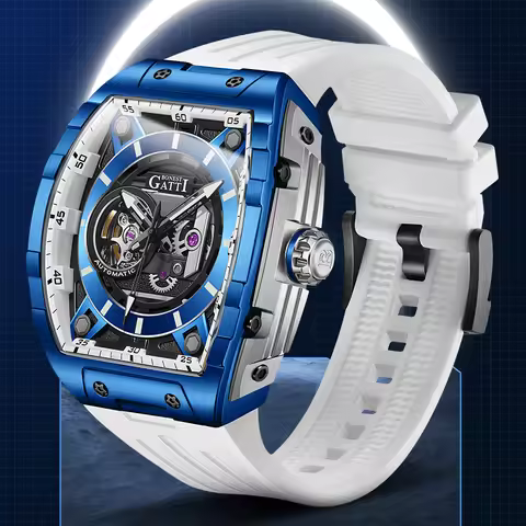 BONEST GATTI Men Automatic Skeleton Mechanical Top Brand Original Sapphire Crystal Luminous Rubber S
