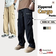 M-5XL Ready Stock🇲🇾 Long Pants Straight Cut Trousers Men Cargo Pants Pocket Seluar Cargo Lelaki D07