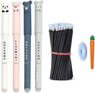 Fiction Erasable Pens Black Blue Gel Rollerball Pen Refill Set Cat Panda Animal Carrot Eraser Cute W