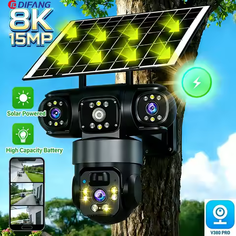 Solar WiFi Security Camera, V380 Pro Triple Screen PTZ CCTV, AI Auto Tracking, Waterproof Outdoor Wi