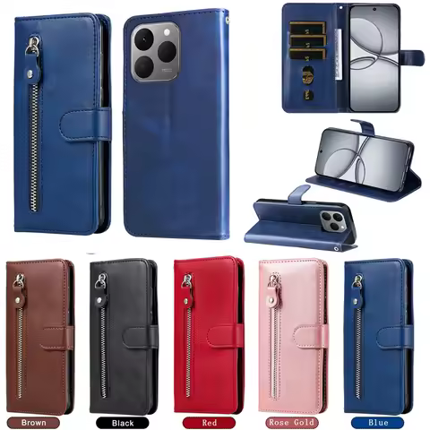 Capa Realme 15T Zipper Leather Case for Realme 15T Realme15 T 5G Case Wallet Flip Stand Phone Cover 
