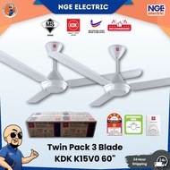 Twin Pack KDK K15VO Kipas Siling Fan Original 60” WH PBR – Motor Jimat Tenaga + Regulator Asal