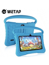 Wetap Android 11兒童平板電腦7英寸2+32gb幼兒平板電腦有家長控制模式,帶手提式平板電腦套(藍色)