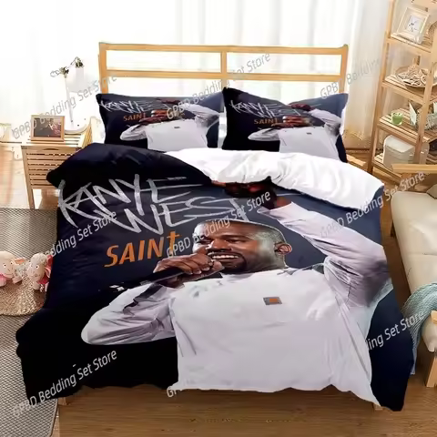 3D Print Rapper Kanye West Musik Bedding Set Single Twin Double Queen King Cal King Size Bed Linen S