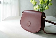 尋寶復古古董包-Cartier paris經典酒紅色皮革馬鞍側背包