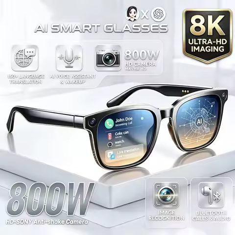 AI Smart Glasses with Camera Video Recording 100+ Languages Translation Mototcycle Sunglasses Blueto
