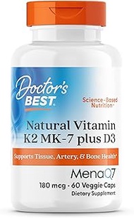 Doctor's Best Natural Vitamin K2 with MK-7, 180mcg Plus D3 1000IU, Non-GMO, Gluten Free, Vegetarian,