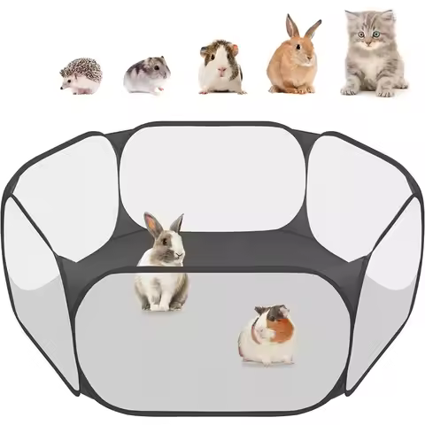 Foldable Open Pet Playpen Portable Transparent Pet Cage Yard Fence for Dog Cat Rabbit Hamster Guinea