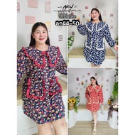 [Chest 44-50] Plump Girl Dress Cute With A Bag Decorated. Italian Silk With Flower Print Ds 124