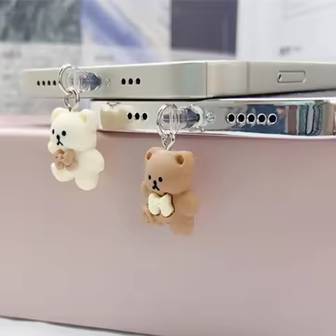 Cute Bear for iPhone Dust Plug Hanging Ornament Pendant Decoration For iPhone Access For Type-C/Ligh