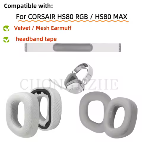 Replacement soft velvet Earmuff ear cushion headband tape Ear pads Compatible with CORSAIR HS80 RGB 