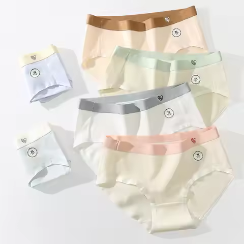 6pcs Women Cotton Solid Panties Mid‑Waist Seamless Briefs Soft Breathable Simple Daily Teen Girls Un