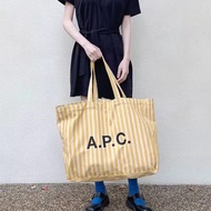 APC Korean letter striped canvas bag, one shoulder tote bag, large-sized tote bag