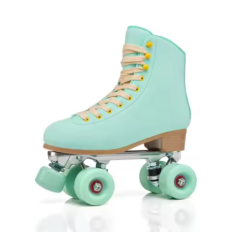 Adult double-row skates green skates metal bracket roller skates four-wheel skates