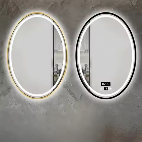Bathroom Mirror 50x70 cm Oval LED Gold Aluminum Frame Touch Sensor Backlit Luminous Hotel Vanity Mak