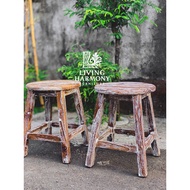LH FURNITURE Teak Wood Bar Chair with Abstract Rustic Finish, Original Jepara