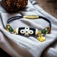 5-eyed dzi cable bracelet with lightning and cham