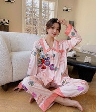 Bộ Đồ Ngủ Nữ Tay Dài Quần Dài Lụa Xước Cao Cấp B371 - Dưới 60kg