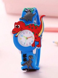 新兒童卡通恐龍圖案矽膠石英手錶,男女均適用