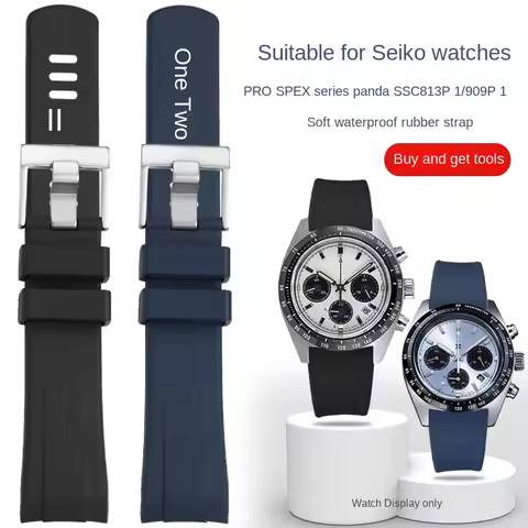 For Seiko PROSPEX SSC813P1 SSC909P1 panda rubber curved end Black Blue Orange watch strap Silicone w