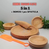 1 Set of Large Wooden Mortar and Pestle + 3 Mini Wooden Mortars + Free Spatula Wooden Mortar and Pes