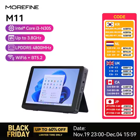 MOREFINE 12th Gen Intel N305 7 Inch Mini PC Windows11PRO WiFi6 BT5.2 16GB/2T Touch Screen 4K Tablet 