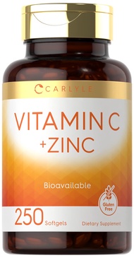 Carlyle Vitamin C with Zinc | 250 Softgels | Bioavailable | Ascorbic Acid | Zinc Oxide | Non-GMO and
