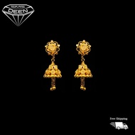 SMS DEEN Indian Earrings Jimikki, ±2.5GM - Gold 916 Emas - Subang Jhumka(Info: ±1.1x2.9CM - 2.50GM)