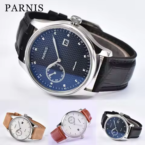 43mm Parnis Power Reserve Automatic Movement Mens Casual Watch Small Second Dial
