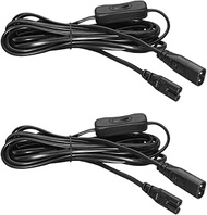 2PCS IEC 320 C8 Male to C7 Female Power Extension Cable 16FT/5M with Switch,18/2 SPT-2 Adapter Cord 