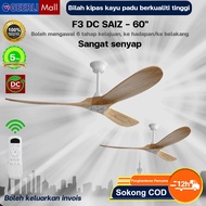 GEERLI Kipas Siling 60 Inci Kayu Asli 3 Bilah DC35W Senyap Angin Kencang Fungsi Pemasa 6 Kelajuan An