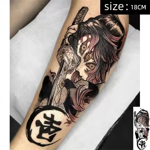 Anime Demon Slayer Kokushibou Temporary Tattoos Lifelike Cartoon Kimetsu No Yaiba Waterproof Fake Ta