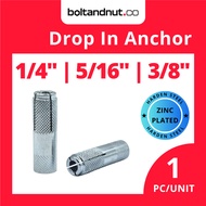 1/4" 5/16" 3/8" Drop In Anchor | Zinc Plated | Wall Plug Screw Inner Bolt Anchor Socket Internal Thr