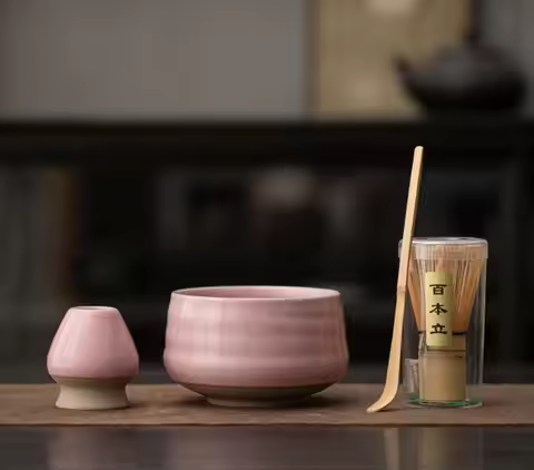 Pink Japanese Matcha Tea Set 1-4 Piece Matcha Powder Kit Matcha Bowl Set Whisk AccessoriesHolder for