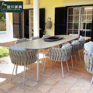 Combination Table Chair Courtyard Nordic Slate Dining Table Outdoor Open-air Table Chair Balcony Cha