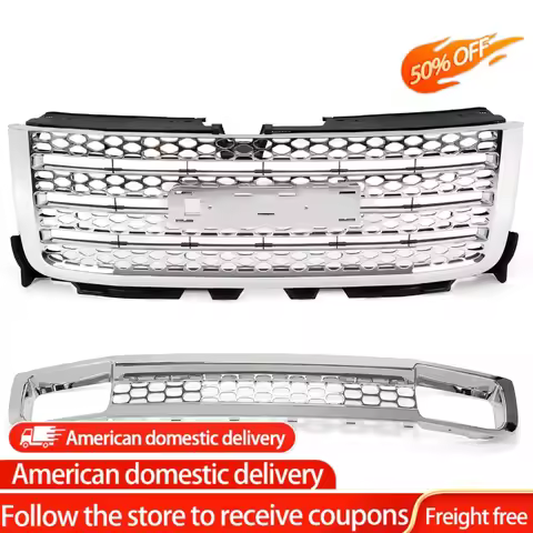 For GMC Sierra 2500HD/3500HD Denali 2011-2014 Front Upper Lower Grille Chrome