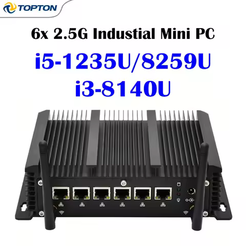 6x 2.5G LAN Fanless Firewall Mini PC Intel Core i5 1235U 8259U i3 2*COM AES-NI pfSense OPNsense Indu