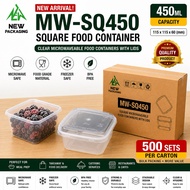 Bekas Makanan Petak 450ML MW-SQ450 (500 Sets/CTN) – Square Food Container with Lid