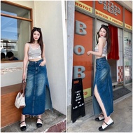 21362 Jsara Label Work Long Denim Skirt Side Slit Dark Color Beautiful Face Decoration