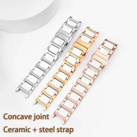 14 16 18 20mm Notched Ceramic 316L fine steel watch strap silver rose gold watchband For Pasha de Ca