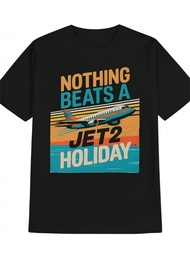 Men's Jet2 Holiday & Airplane Graphic T-Shirt - Aviation-Themed "Nothing Beats a Jet2 Holiday" Print