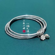 999 Sterling Silver Sansheng II Silver Bracelet Solid Wrist Accessories Three Circle Bracelet for Gi
