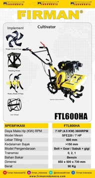 Mesin Traktor Mini Firman FTL600HA - Mesin Bajak Mini FTL 600HA Firman