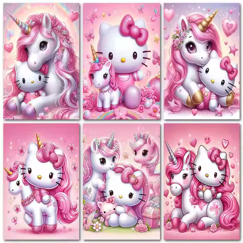 DIY Diamond Art Painting Sanrio Pink unicorn Hello Kitty Home Decoration Gift Full Square&Round mosa